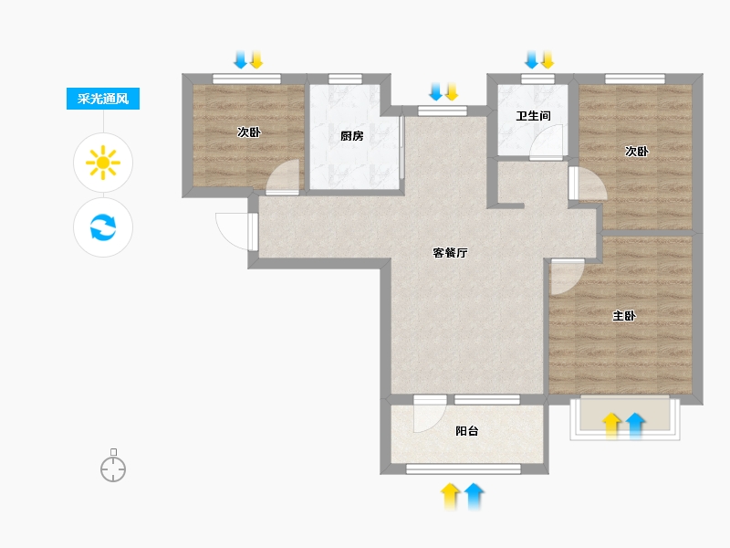 山东省-青岛市-佳兆业水岸新都-69.87-户型库-采光通风