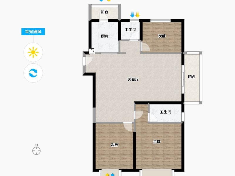 湖北省-武汉市-万科新世纪-105.25-户型库-采光通风