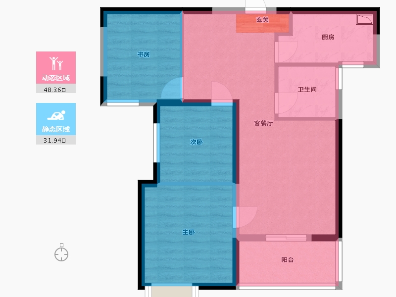 湖北省-武汉市-福星惠誉东湖城四期拾景-71.45-户型库-动静分区