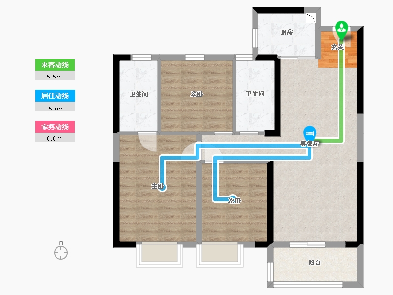 湖北省-武汉市-福星惠誉东湖城四期拾景-85.16-户型库-动静线