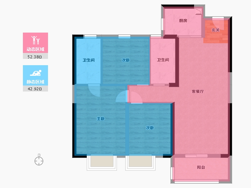 湖北省-武汉市-福星惠誉东湖城四期拾景-85.16-户型库-动静分区