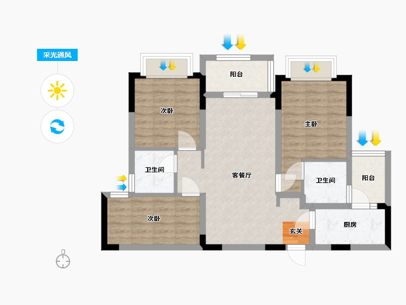 四川省-成都市-龙湖金地商置�Z宸世家-72.66-户型库-采光通风