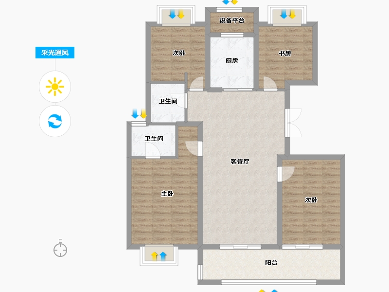 江苏省-扬州市-乾苑-105.00-户型库-采光通风