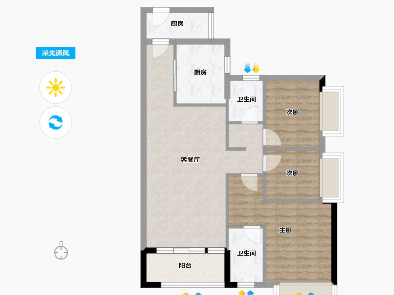 广东省-广州市-时代香海彼岸（南沙）-79.56-户型库-采光通风