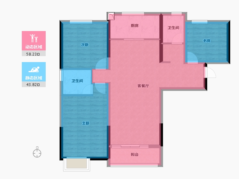 陕西省-榆林市-朗阁桃李天下-91.35-户型库-动静分区