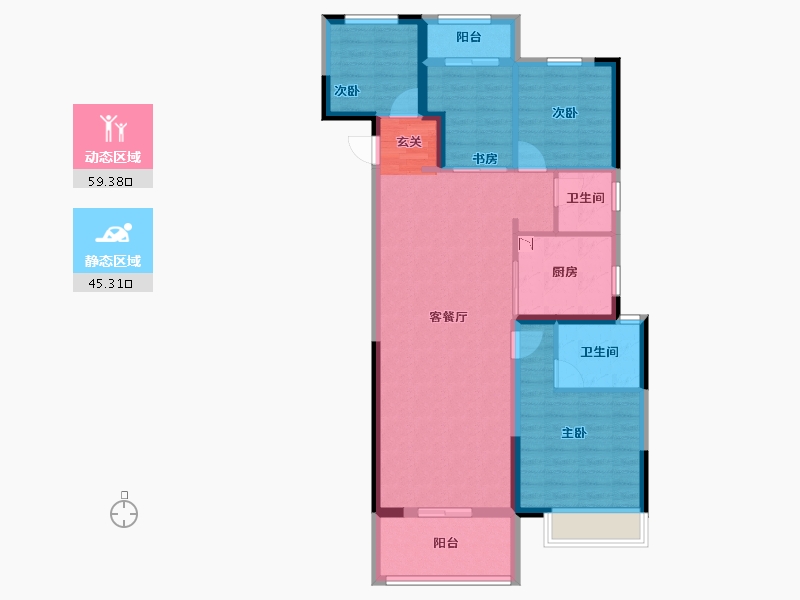 湖北省-武汉市-五矿万境水岸-93.64-户型库-动静分区