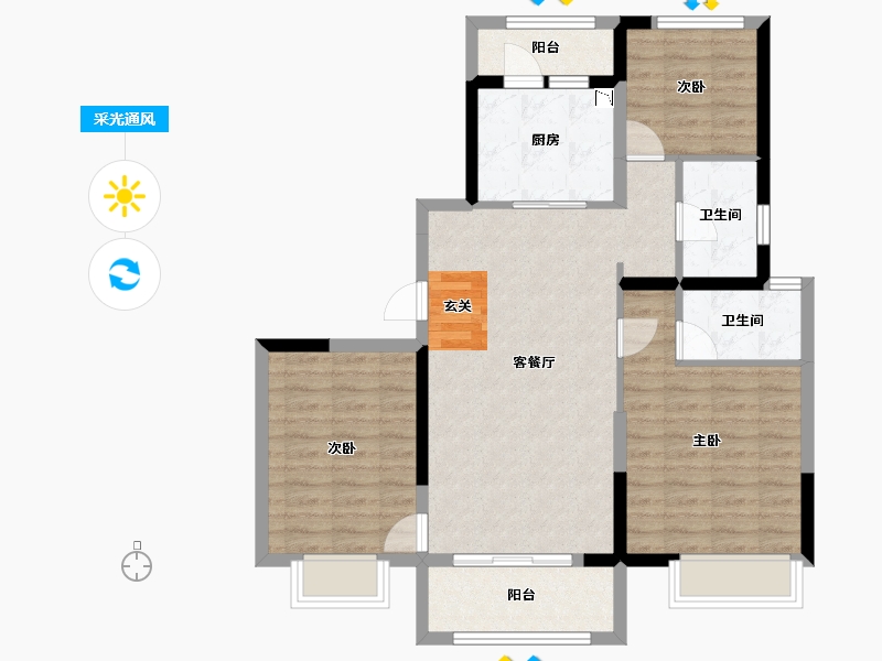 河北省-衡水市-碧桂园翡翠公馆-86.46-户型库-采光通风