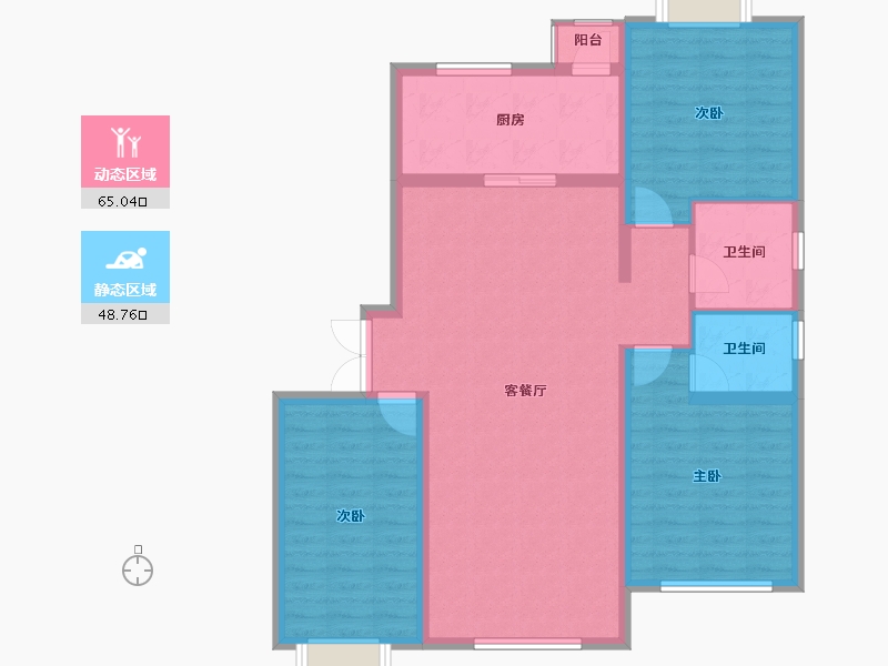 内蒙古自治区-鄂尔多斯市-鑫磊佳苑-102.75-户型库-动静分区