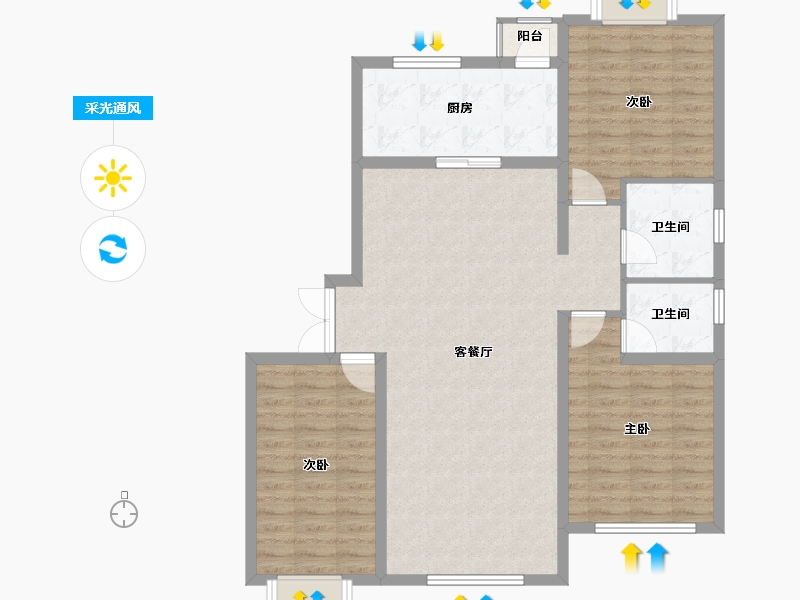 内蒙古自治区-鄂尔多斯市-鑫磊佳苑-102.75-户型库-采光通风