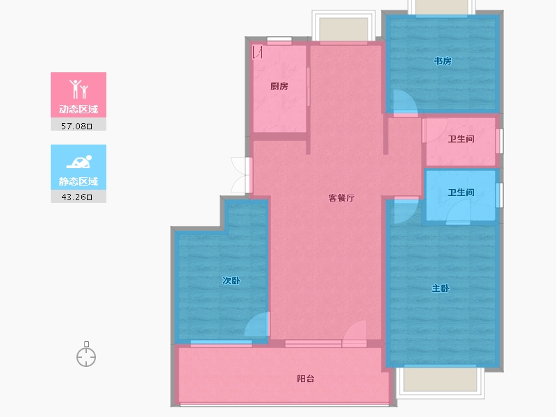 黑龙江省-哈尔滨市-御湖壹号-89.70-户型库-动静分区