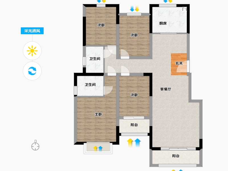 河南省-新乡市-蓝堡湾-116.12-户型库-采光通风