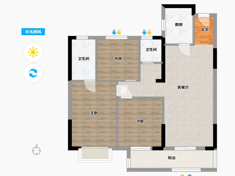 湖北省-武汉市-宝业星毓府-84.18-户型库-采光通风