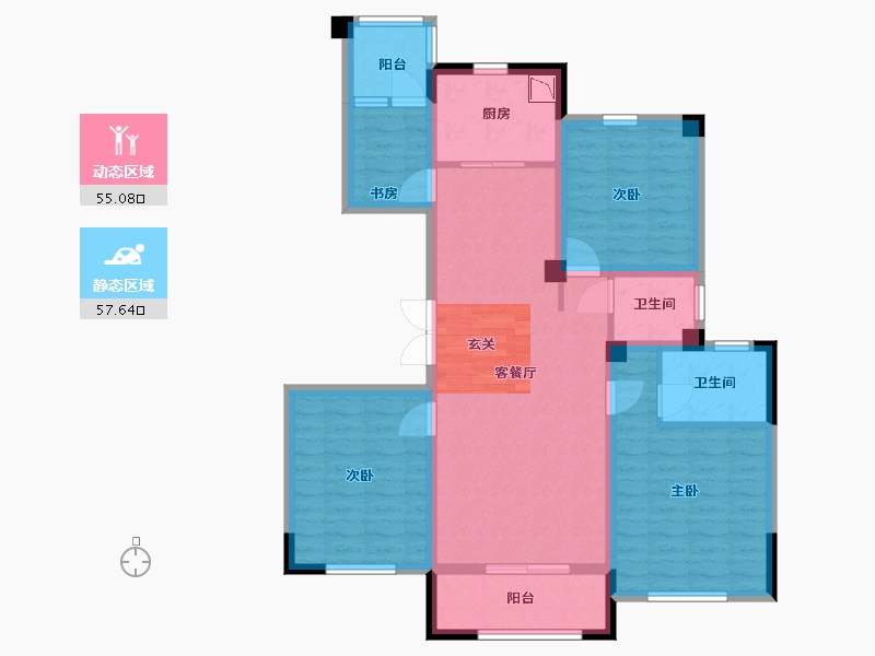 江苏省-南京市-海尔产城创双湖壹号公馆-99.81-户型库-动静分区