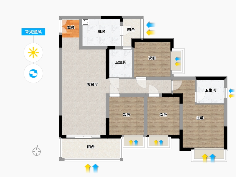 重庆-重庆市-龙湖九里峰景-96.08-户型库-采光通风