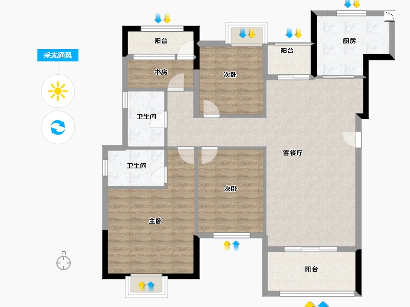 安徽省-宿州市-学府花园-110.00-户型库-采光通风