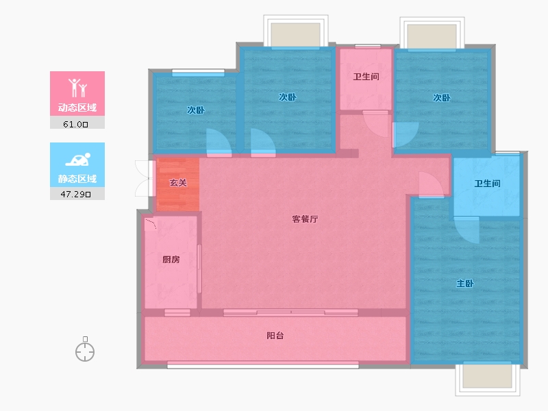 重庆-重庆市-融创合景・珑锦学府-97.09-户型库-动静分区