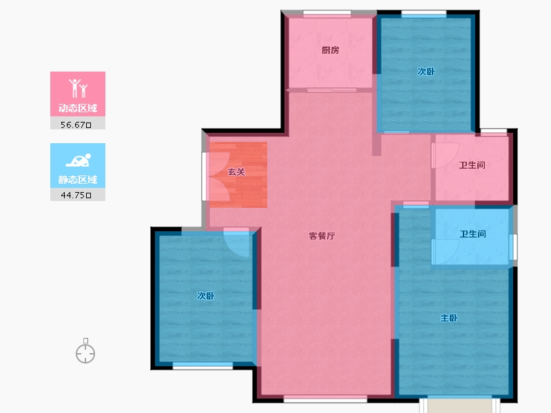 内蒙古自治区-包头市-方兴鹿城一号-91.38-户型库-动静分区