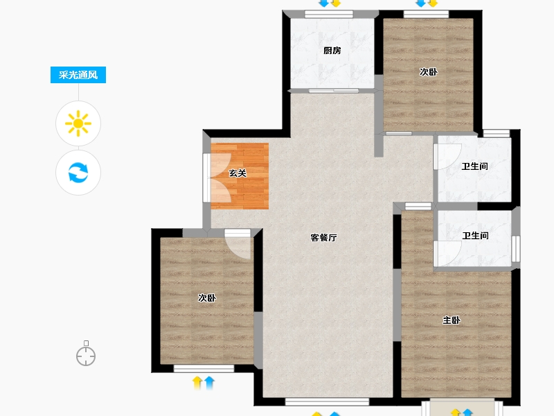 内蒙古自治区-包头市-方兴鹿城一号-91.38-户型库-采光通风