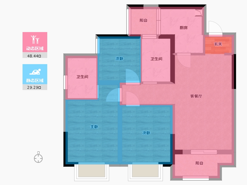 重庆-重庆市-新城・琅翠-68.02-户型库-动静分区