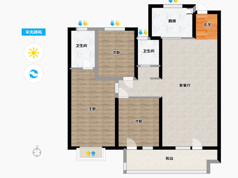 山东省-临沂市-临沂滨河万达广场-106.56-户型库-采光通风