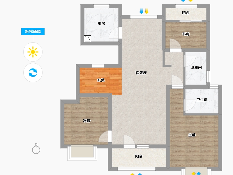 天津-天津市-东昊骏�Z学府-81.17-户型库-采光通风