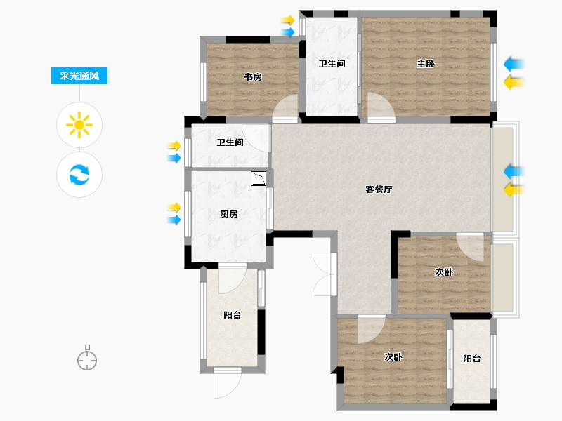 浙江省-宁波市-江山万里六期昆仕-124.36-户型库-采光通风