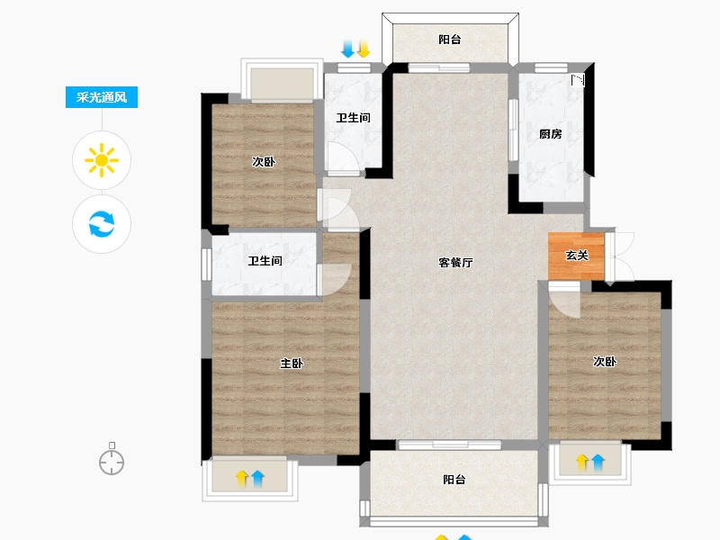 江西省-九江市-锦天府-88.80-户型库-采光通风