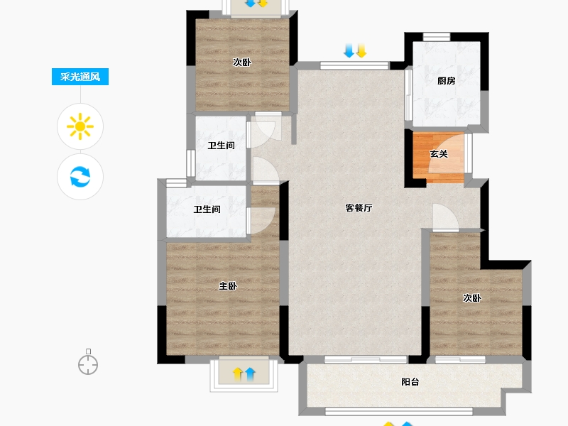 江西省-九江市-锦天府-88.80-户型库-采光通风