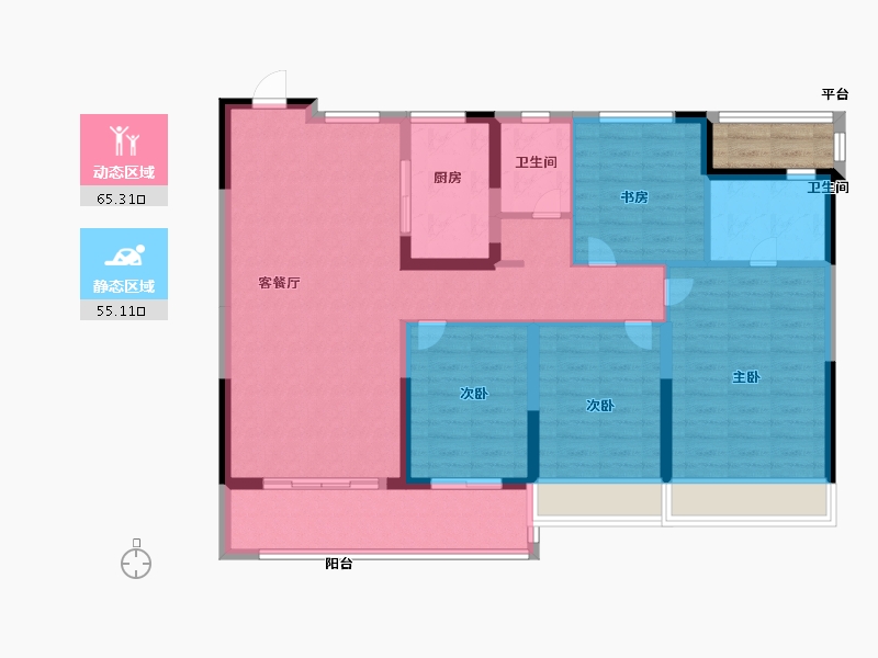 浙江省-温州市-弘阳上坤西湖四季-111.19-户型库-动静分区