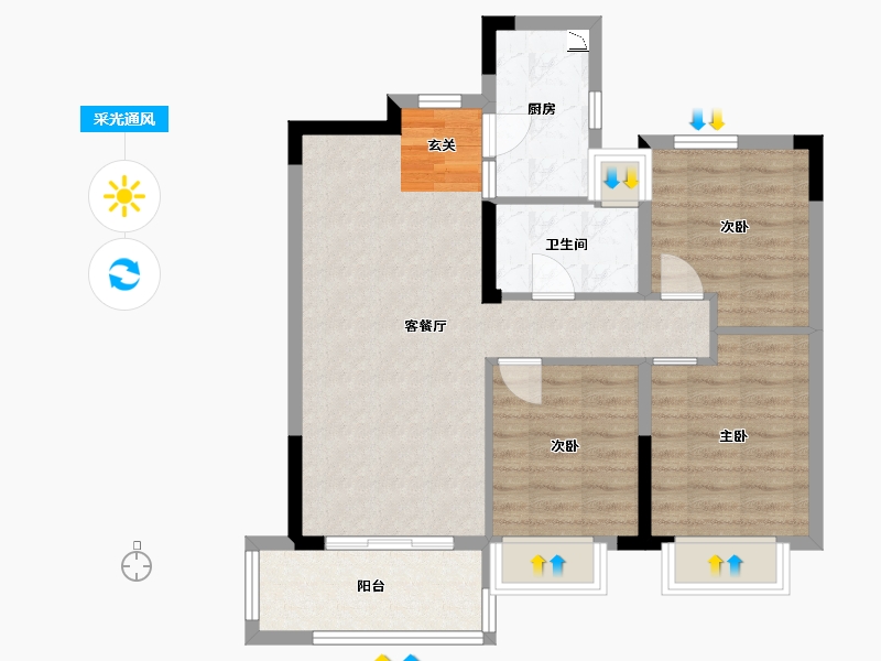 湖北省-武汉市-融创首创九派江山-73.60-户型库-采光通风