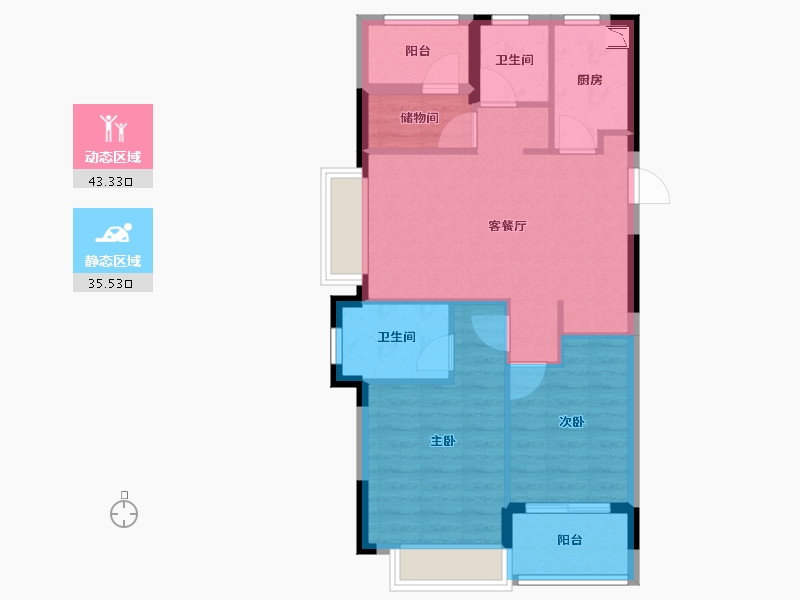 浙江省-温州市-德信东望里-70.40-户型库-动静分区