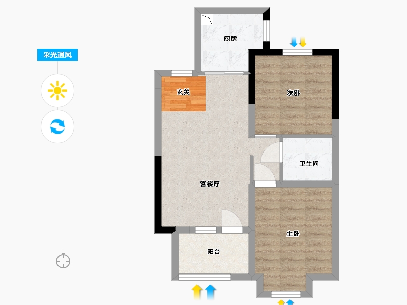 河北省-廊坊市-荣盛・桃李观邸-54.12-户型库-采光通风