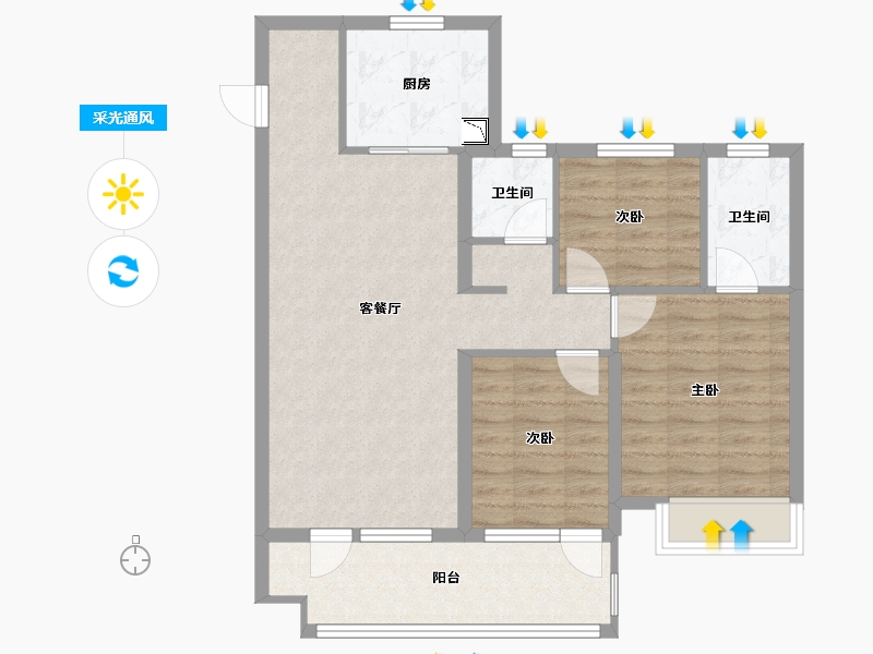 山东省-青岛市-蔚蓝创新天地-81.82-户型库-采光通风