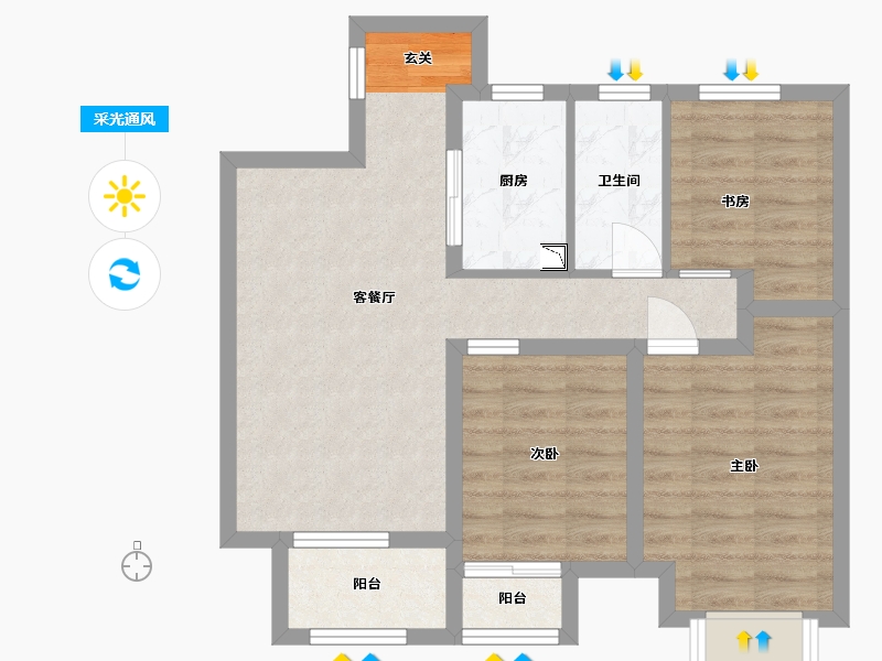 河北省-廊坊市-融创・时代壹号-67.33-户型库-采光通风