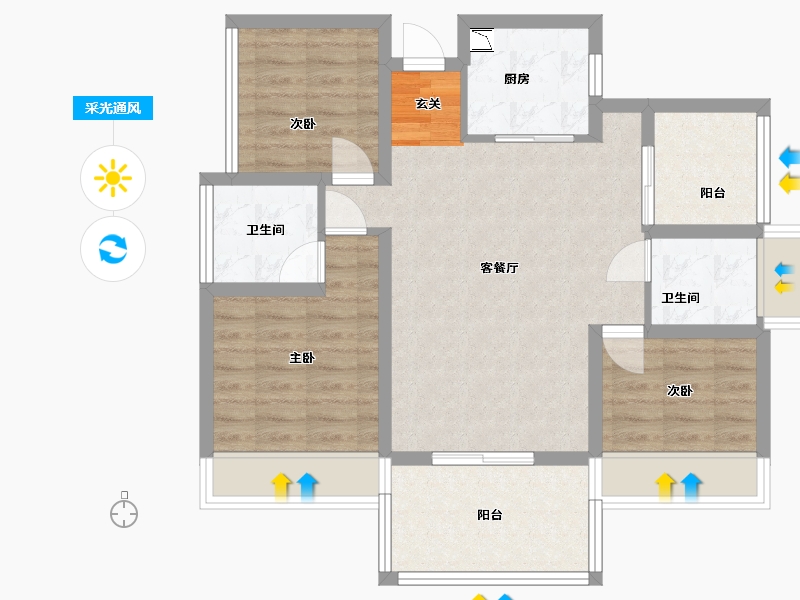 四川省-绵阳市-三汇・四季公园-78.84-户型库-采光通风