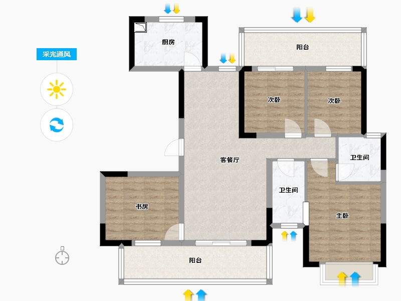 广西壮族自治区-南宁市-大唐世茂天悦-104.22-户型库-采光通风