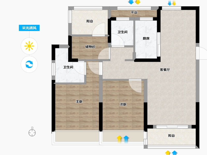 浙江省-温州市-时代瓯海壹品-84.81-户型库-采光通风