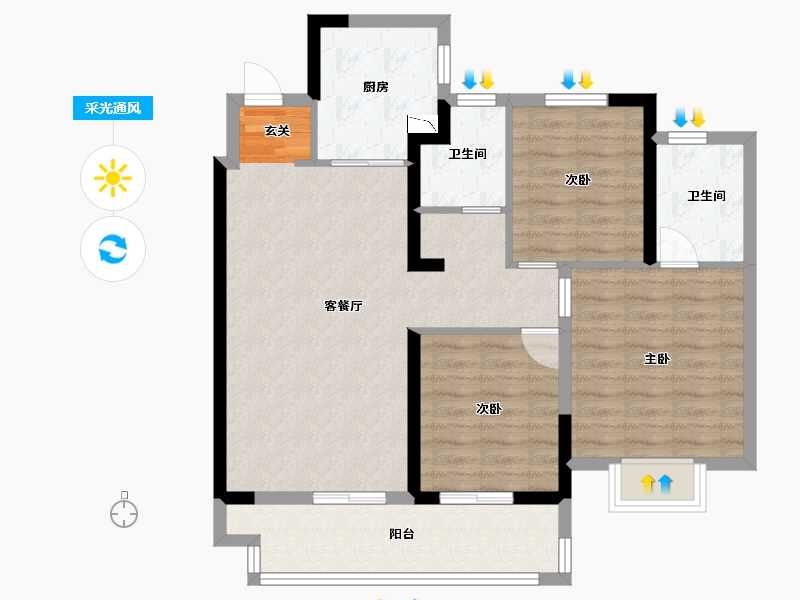 江苏省-常州市-弘阳上坤云�o-84.80-户型库-采光通风