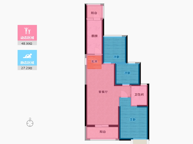 陕西省-渭南市-渭南恒大�B睿府-66.90-户型库-动静分区