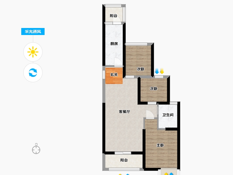 陕西省-渭南市-渭南恒大�B睿府-66.90-户型库-采光通风