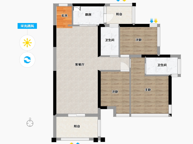 广西壮族自治区-南宁市-天健城天境-87.39-户型库-采光通风