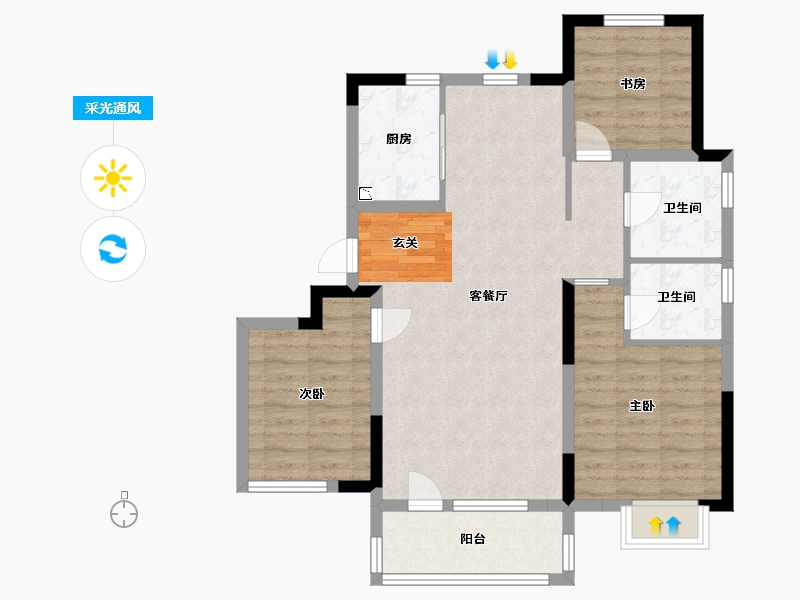 山东省-青岛市-鑫江花漾里-85.60-户型库-采光通风