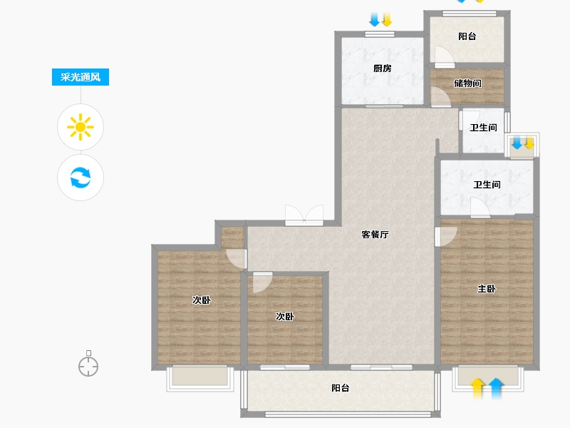 江苏省-苏州市-万象汇花园-141.00-户型库-采光通风