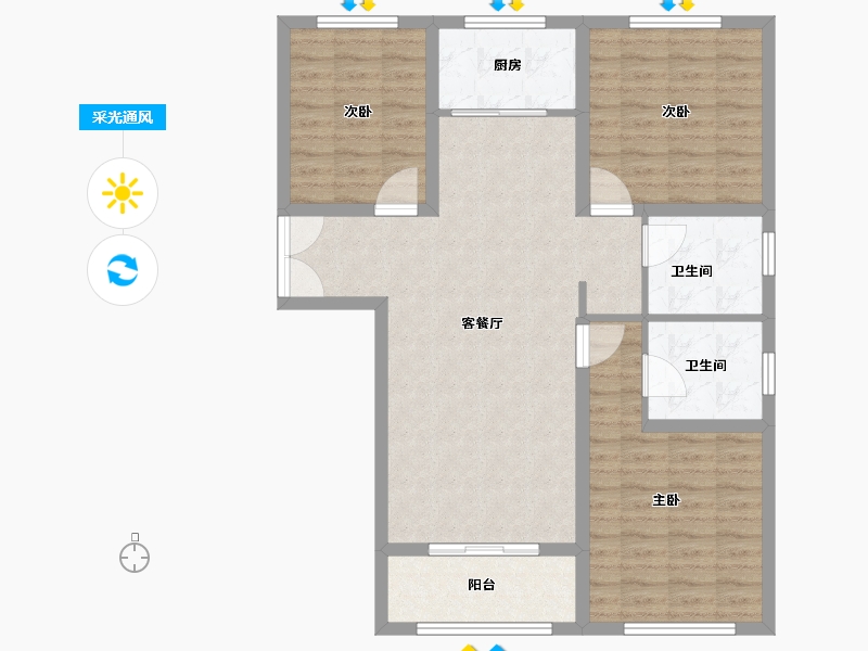 河北省-张家口市-天保京北健康城湖山大院-94.40-户型库-采光通风