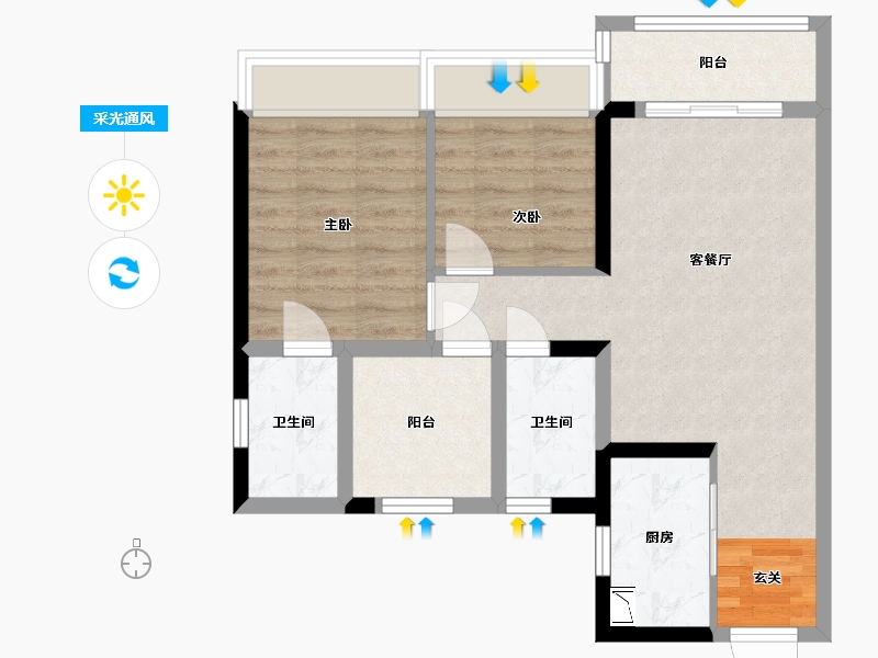 广东省-佛山市-蓝光碧桂园锦泷湾-64.72-户型库-采光通风