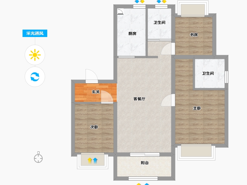 上海-上海市-葛洲坝融创虹桥玫瑰公馆-75.20-户型库-采光通风