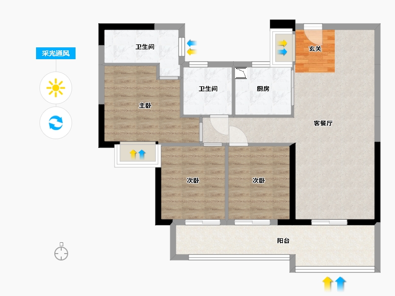 广东省-东莞市-保利滨湖堂悦-86.83-户型库-采光通风