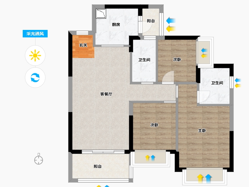 广东省-东莞市-惠州恒大御府-77.60-户型库-采光通风