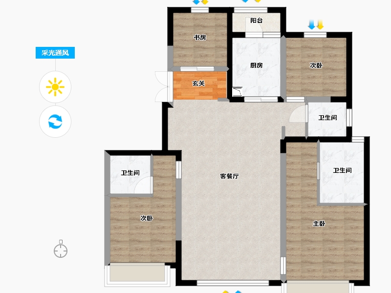 陕西省-西安市-蓝光雍锦湾-103.01-户型库-采光通风