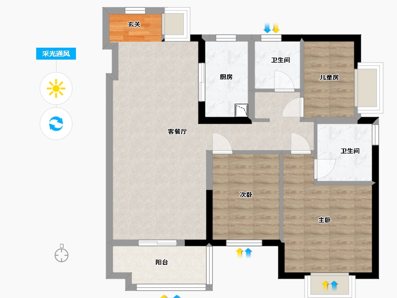 广东省-惠州市-嘉鸿新城博雅府-79.20-户型库-采光通风